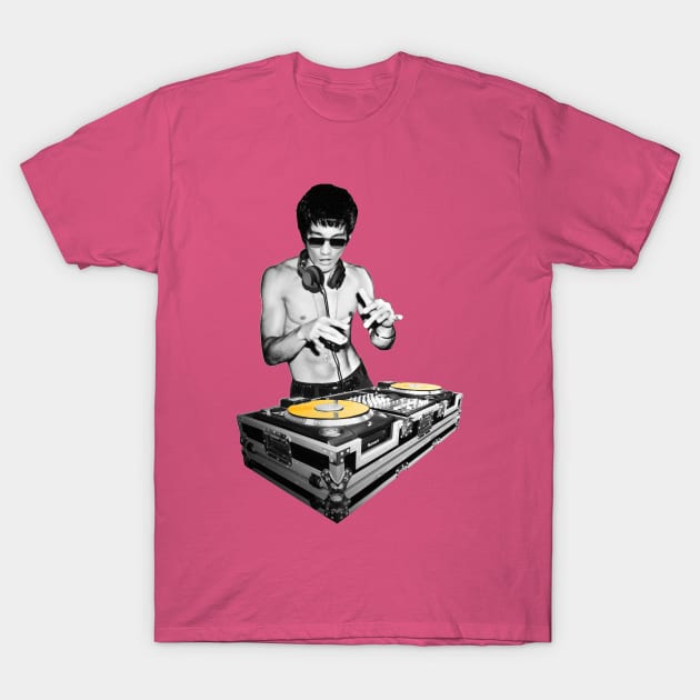 Dj Bruce Lee Gold Disc - White Background T-Shirt by jonathanptk